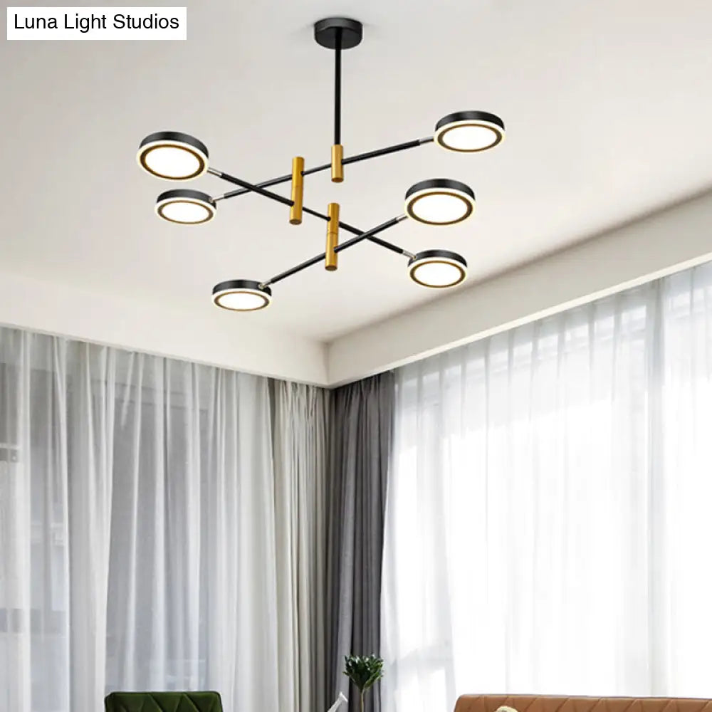 Modern Metal Starburst Chandelier - 4/6 Heads White/Black Gold Finish Warm/White Light