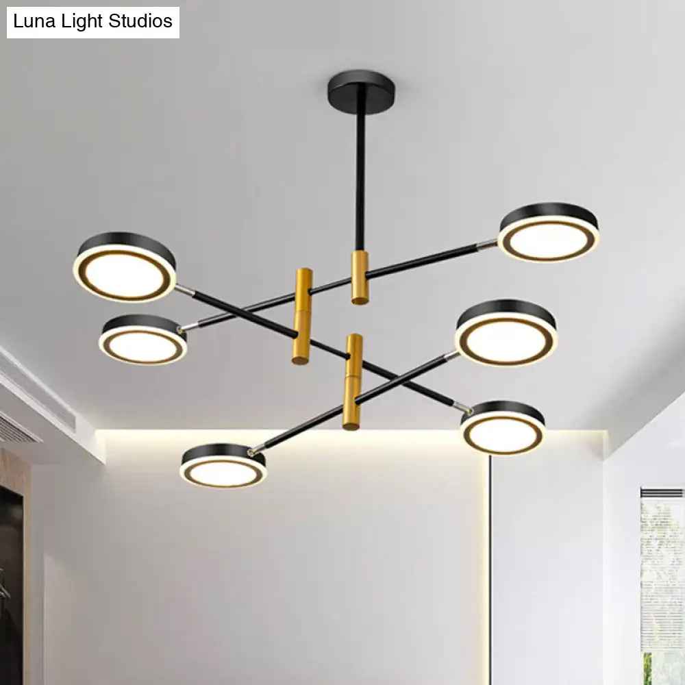 Modern Metal Starburst Chandelier - 4/6 Heads White/Black Gold Finish Warm/White Light