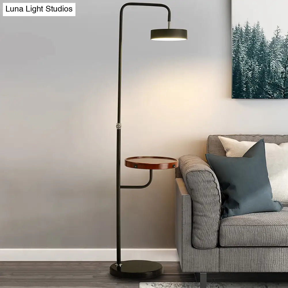 Modern Metal Swing-Arm Led Floor Lamp With Round Table - Living Room Stand Up Light