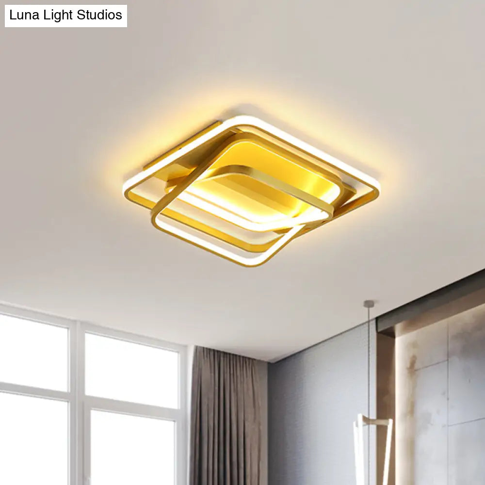 Modern Metallic Led Gold Ceiling Mounted Light For Living Room - 3 - Square Frame Flush Lighting