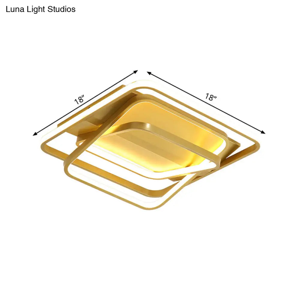Modern Metallic Led Gold Ceiling Mounted Light For Living Room - 3 - Square Frame Flush Lighting