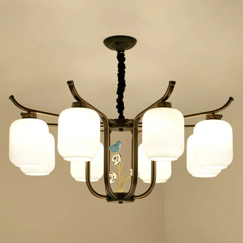 Modern Milk Glass Cylinder Chandelier Pendant Light For Living Room 8 / Black