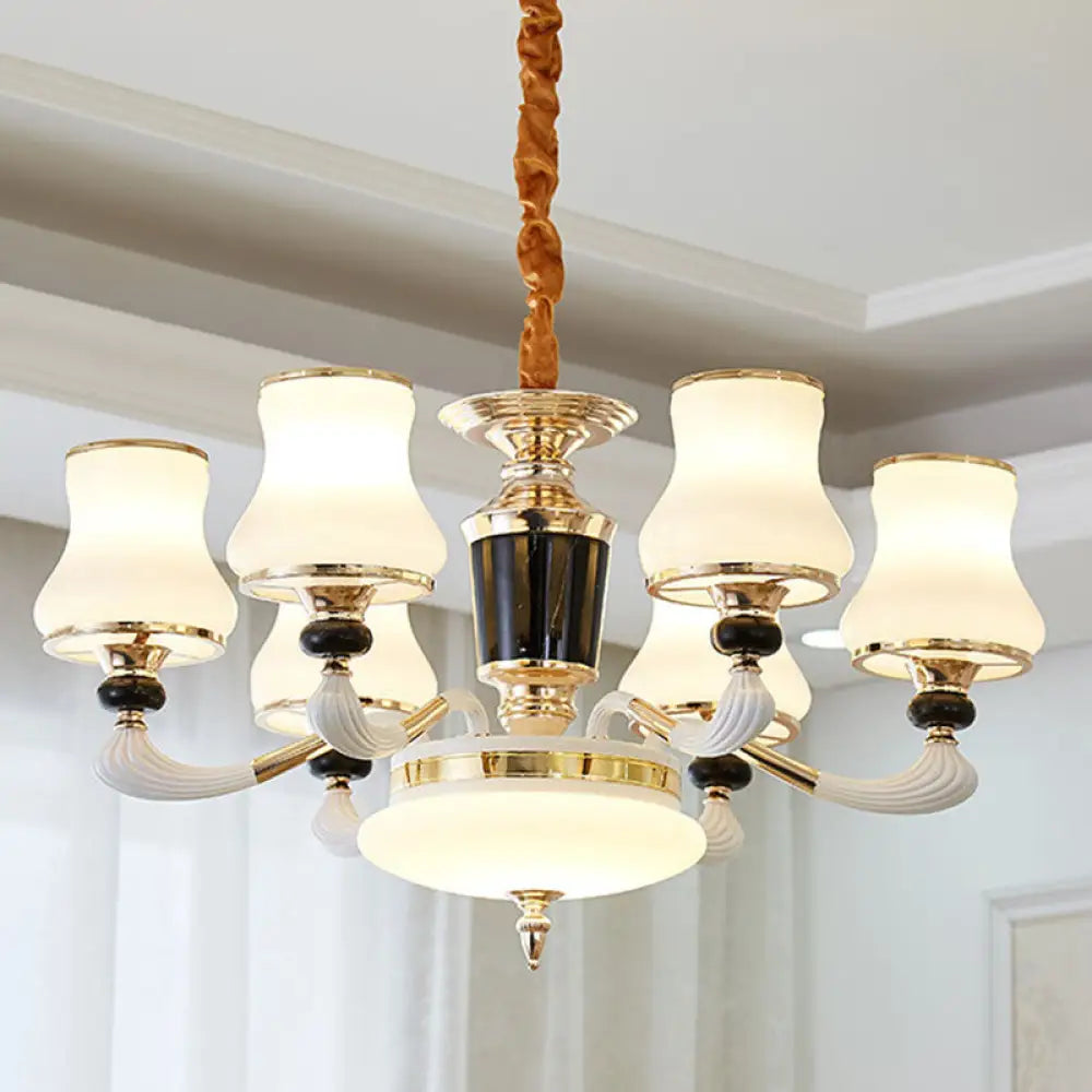 Modern Milky Glass Flared Pendulum Chandelier for Dining Room Lighting 6 / White