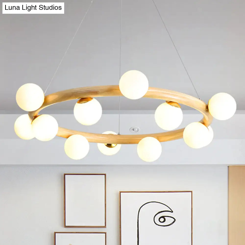 Modern Minimalist Natural Wood Round Chandelier - Stylish Light Fixture For Living Room Ceiling