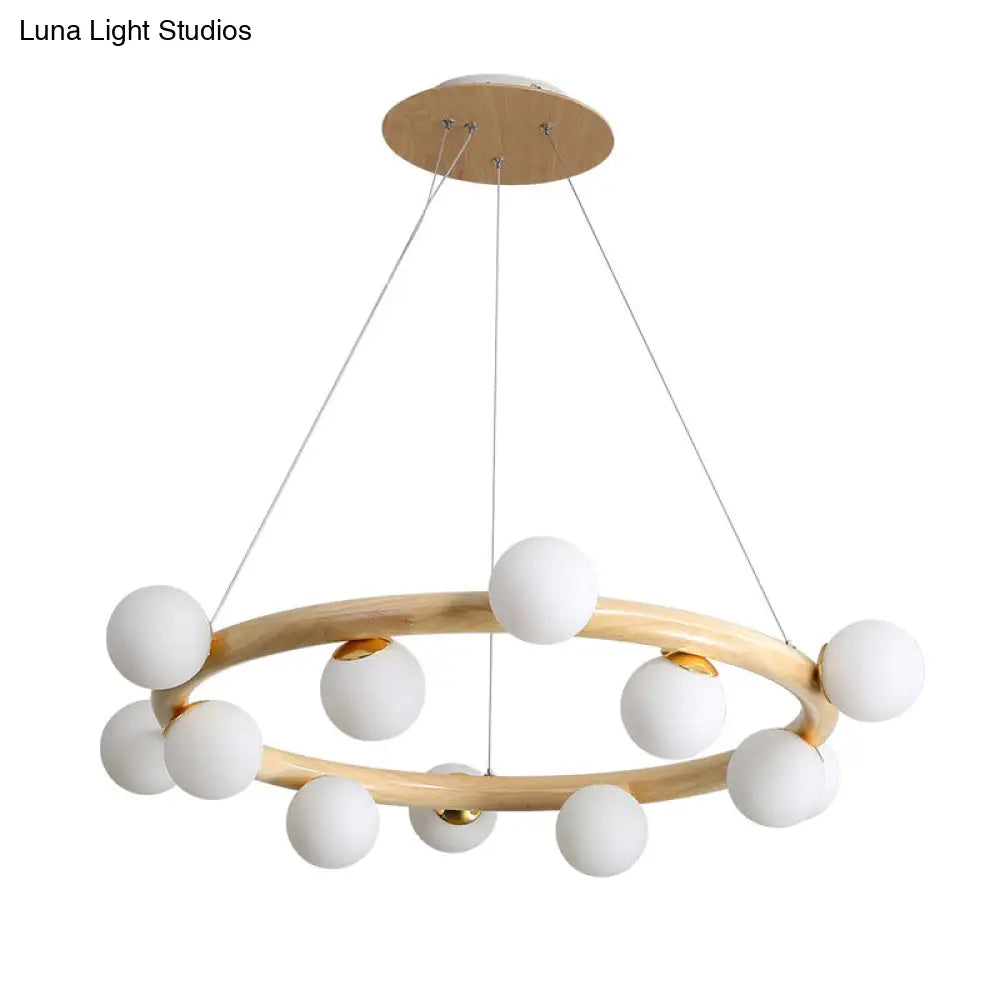Modern Minimalist Natural Wood Round Chandelier - Stylish Light Fixture For Living Room Ceiling