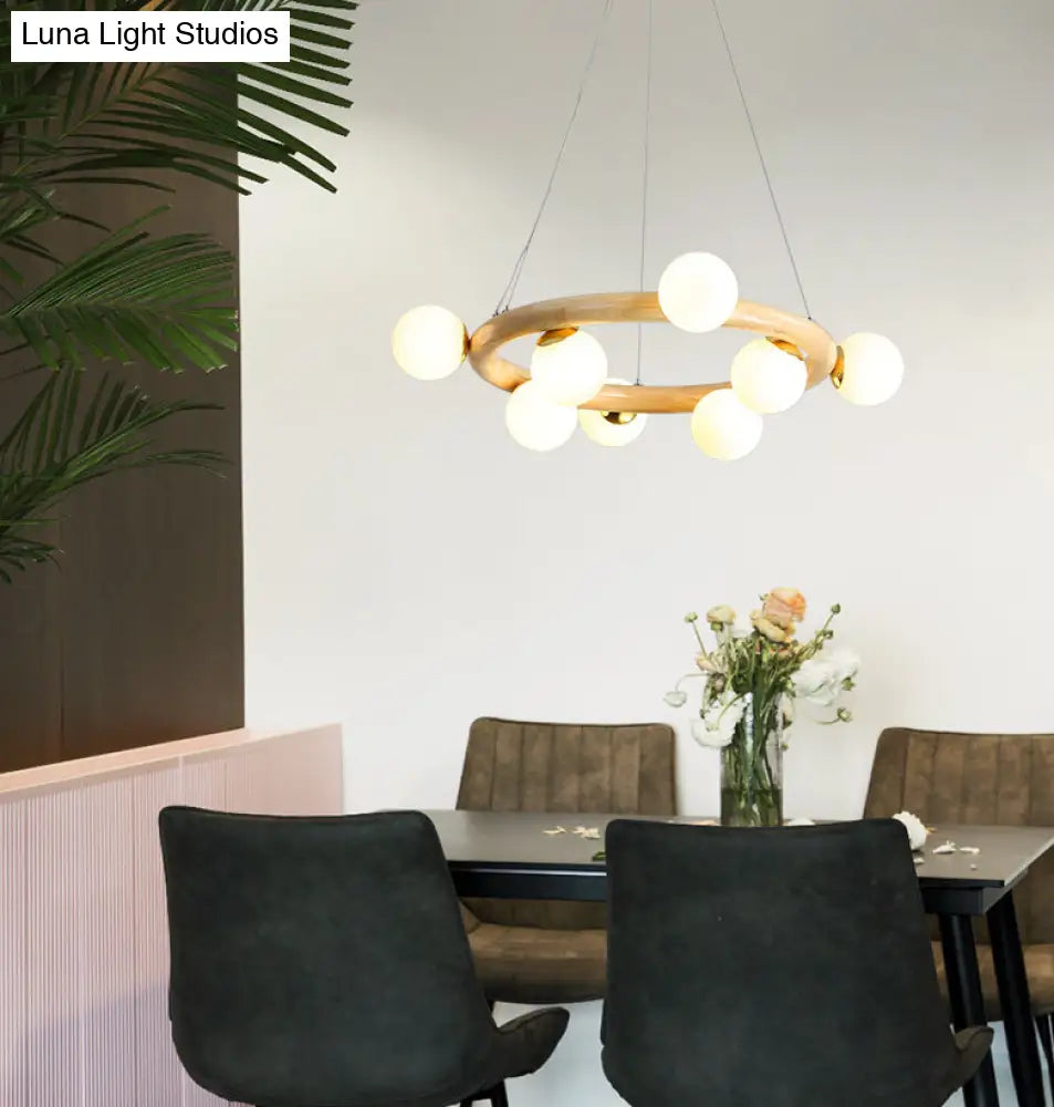 Modern Minimalist Natural Wood Round Chandelier - Stylish Light Fixture For Living Room Ceiling