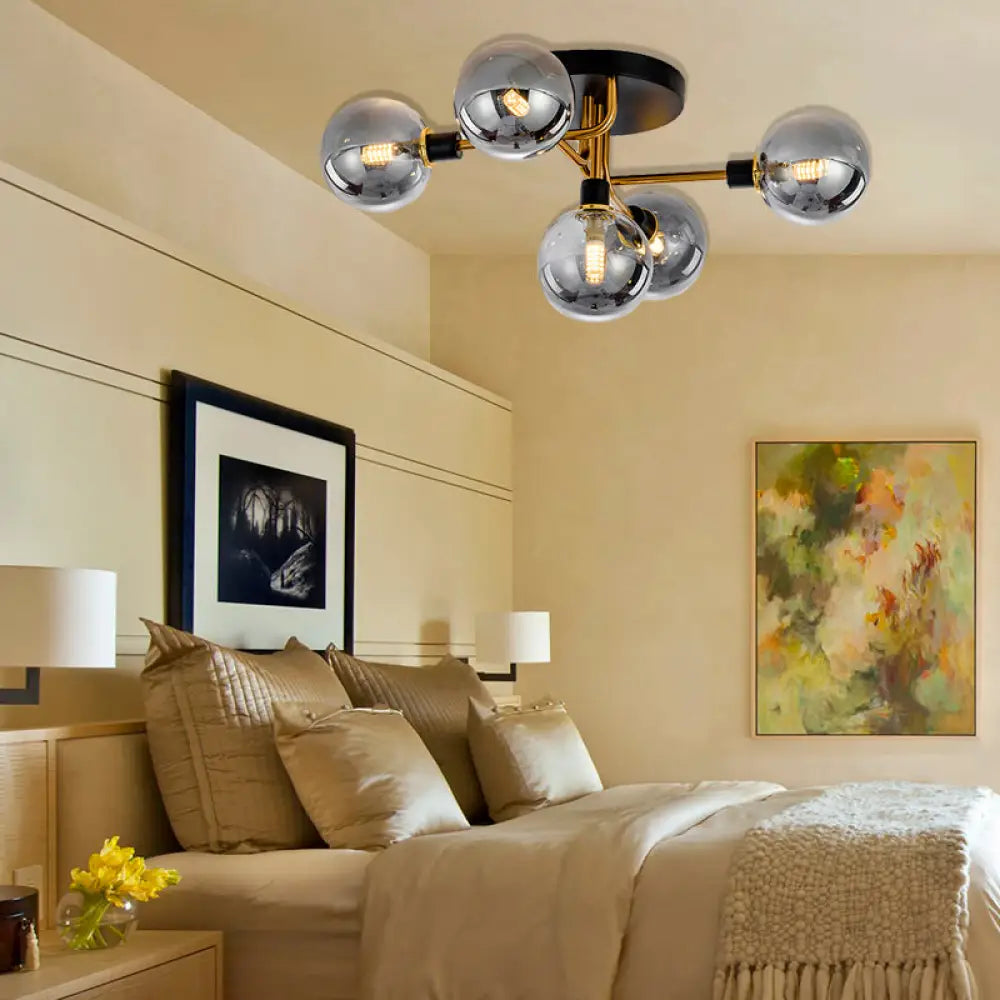 Modern Multi - Head Ceiling Lamp With Glass Metal Sphere Shade For Hotels 5 / Smoke Gray
