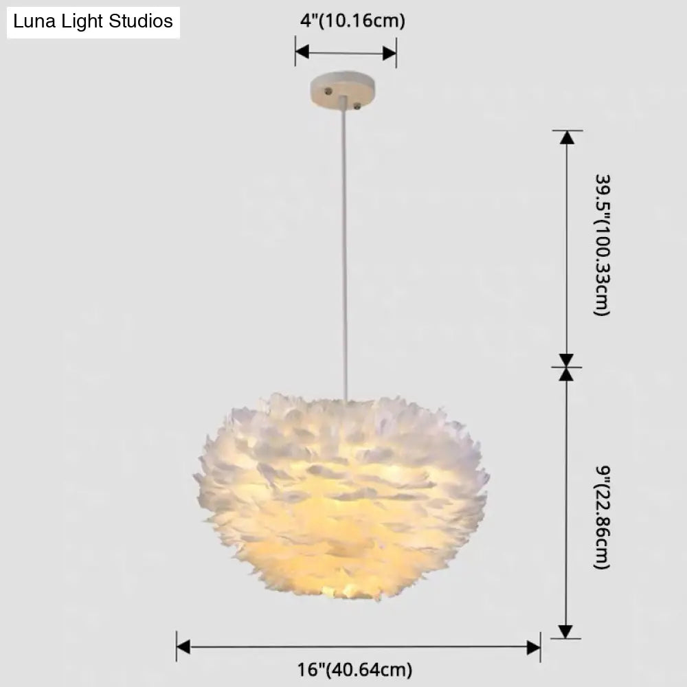Modern Nordic White Feather Globe Pendant Light For Bedroom Ceiling