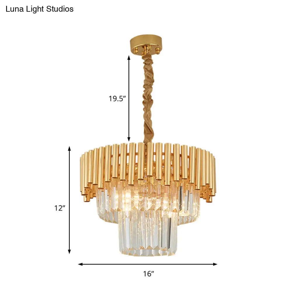 Modern Prism Block Chandelier - Multi-Light Crystal And Metal Lamp In Brass Finish