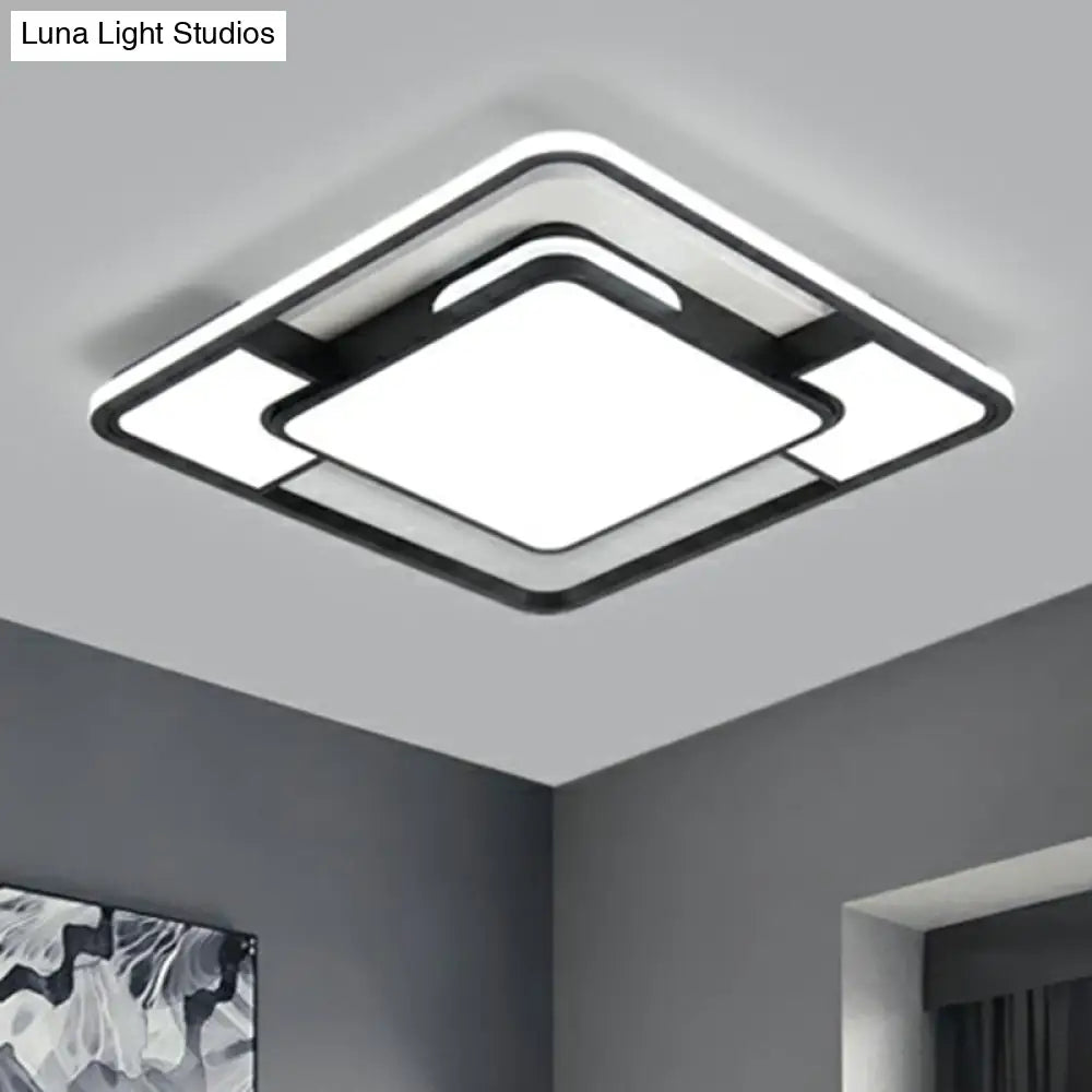 Modern Square Ceiling Flushmount Light In Black And White - Ideal For Bedrooms