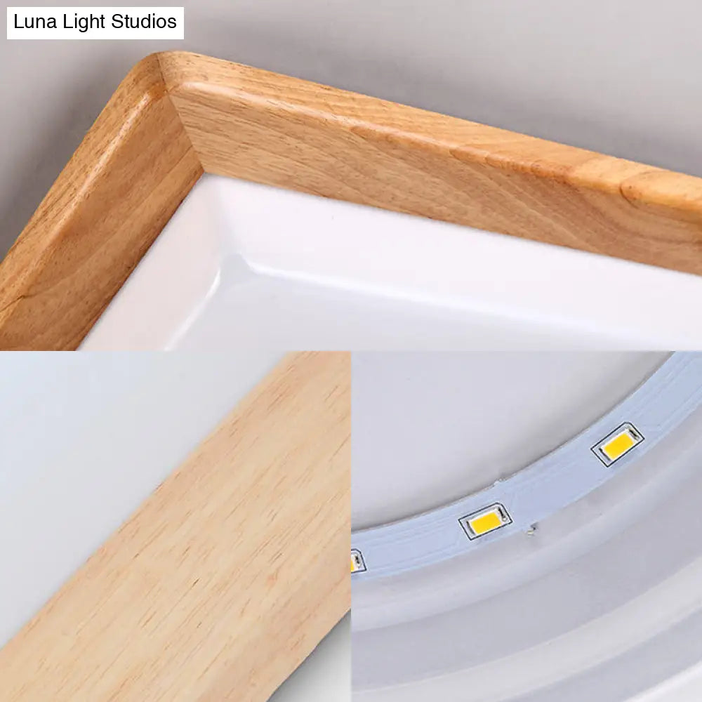 Modern Square Ceiling Mount Light With Beige Acrylic Shade Led Flush Lamp (White/Warm Light) Wood