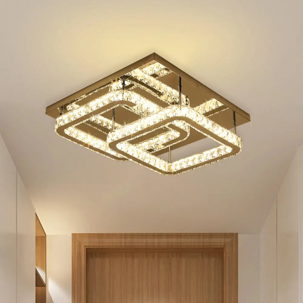 Modern Square Crystal Led Flush Mount Ceiling Light - Chrome Finish | Bedroom Lighting / A