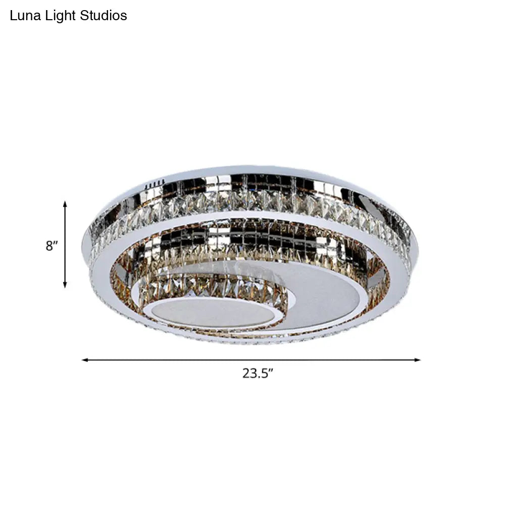 Modern Stainless Steel Recessed Lighting With Crystal Prisms - Led Flush Mount Ceiling Fixture For