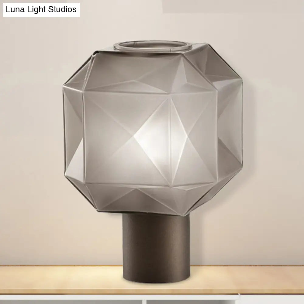 Modern Tan Glass Table Lamp With Geometric Design And Metal Base - Nightstand Light