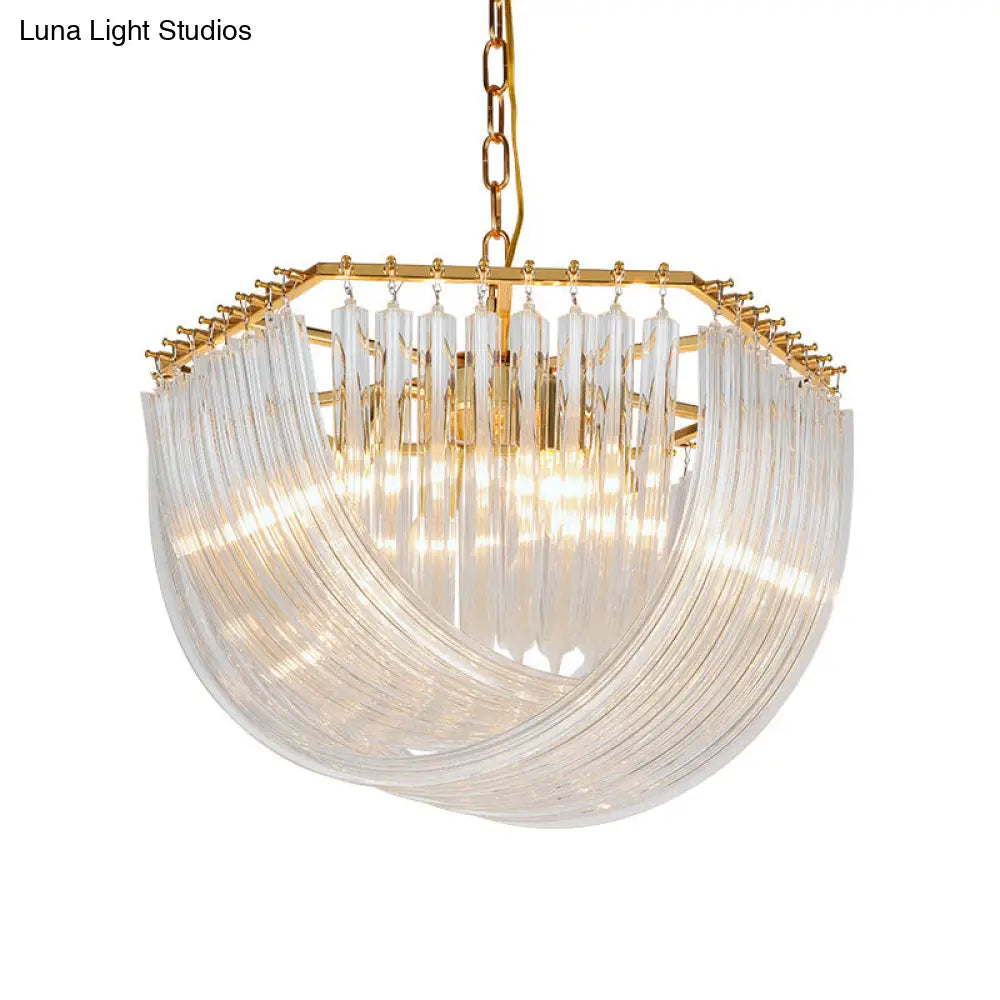 Modern Transparent Glass Tiered Tassel Chandelier With Crystal Accents - Golden Light Holder Living