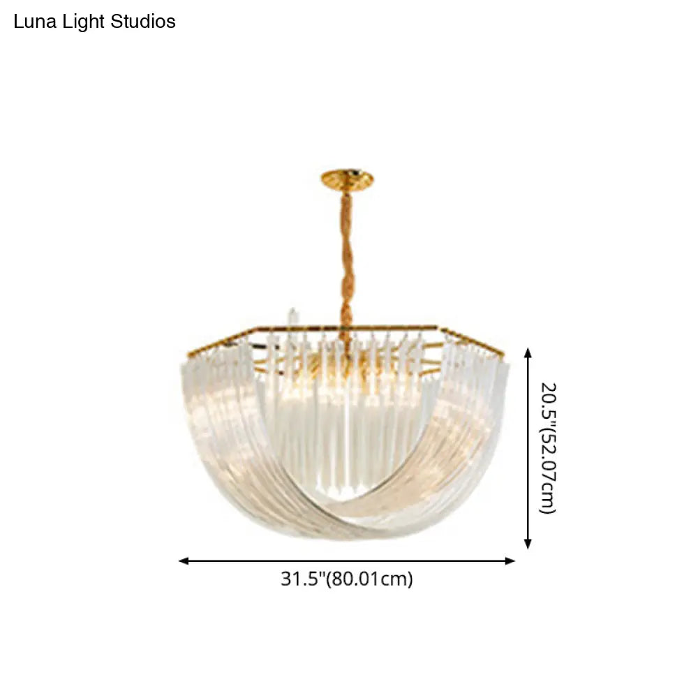 Modern Transparent Glass Tiered Tassel Chandelier With Crystal Accents - Golden Light Holder Living