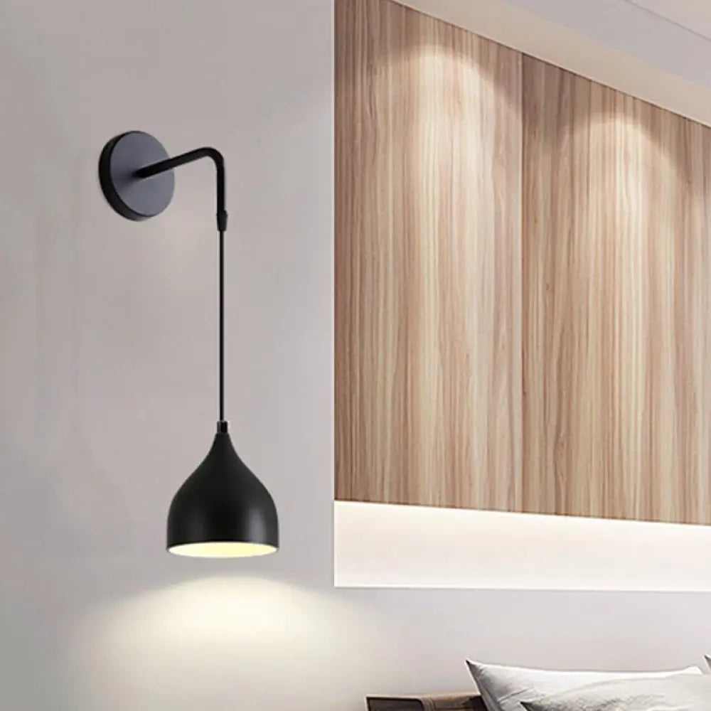 Modern Urn Shape Wall Mount Light With White/Black Finish - 1 Iron Pendant Lamp For Bedside Black