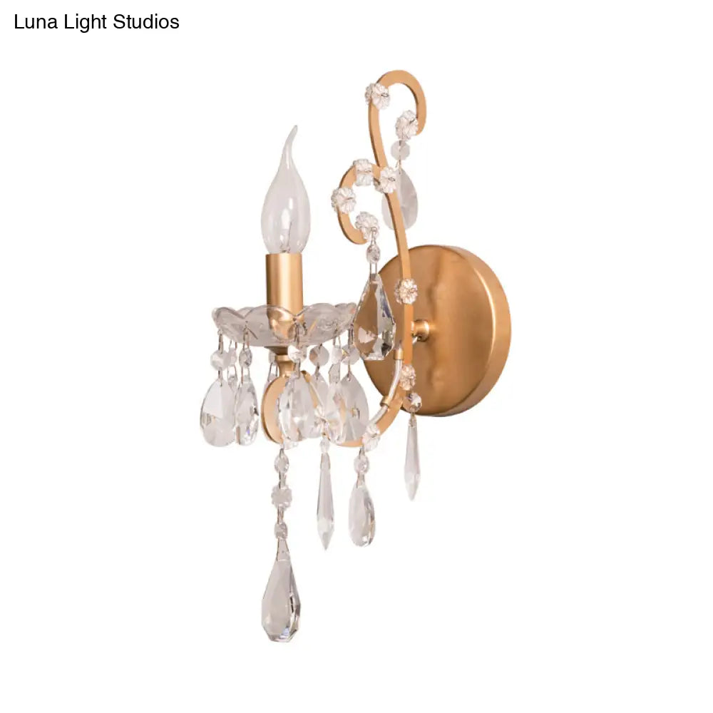 Modern Wall Mount Metal Candelabra Sconce Light With Crystal Drop (Silver/Gold)