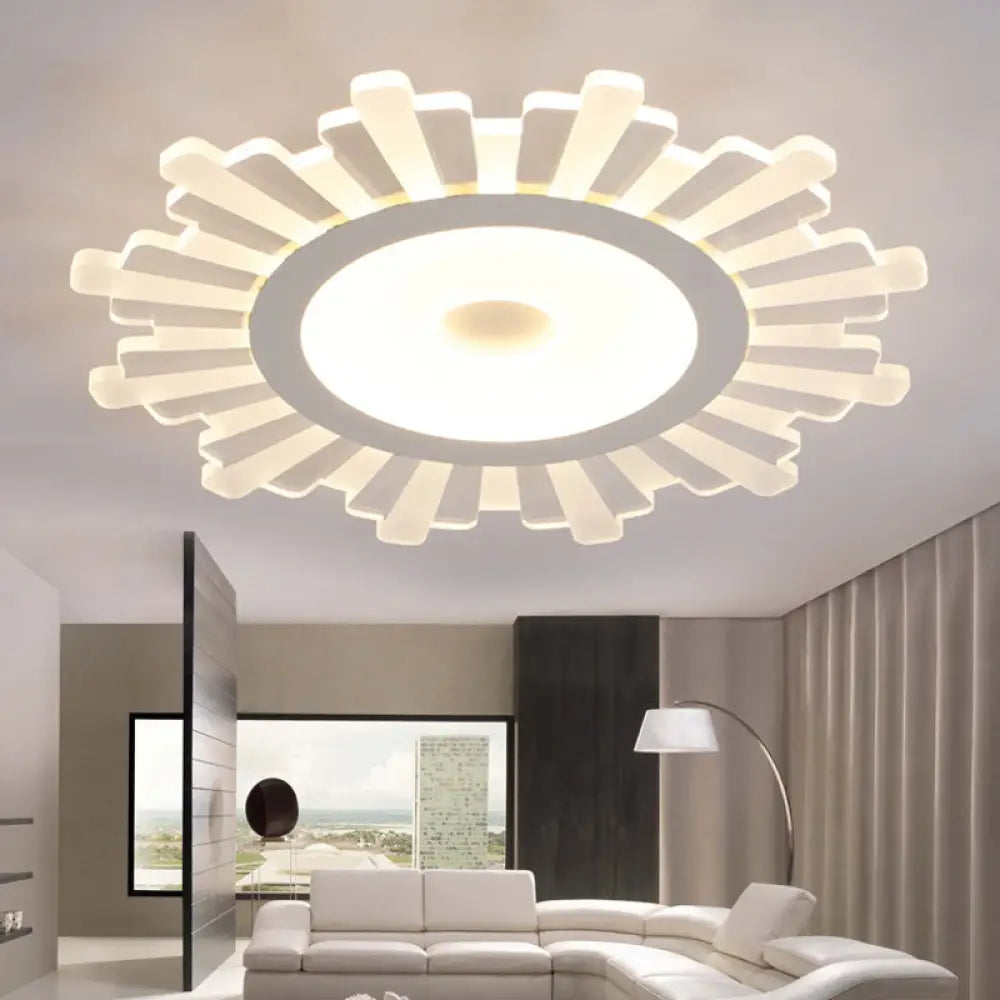 Modern White Acrylic Sun Shape Flush Light - Office Ceiling Mount / Warm 16.5’
