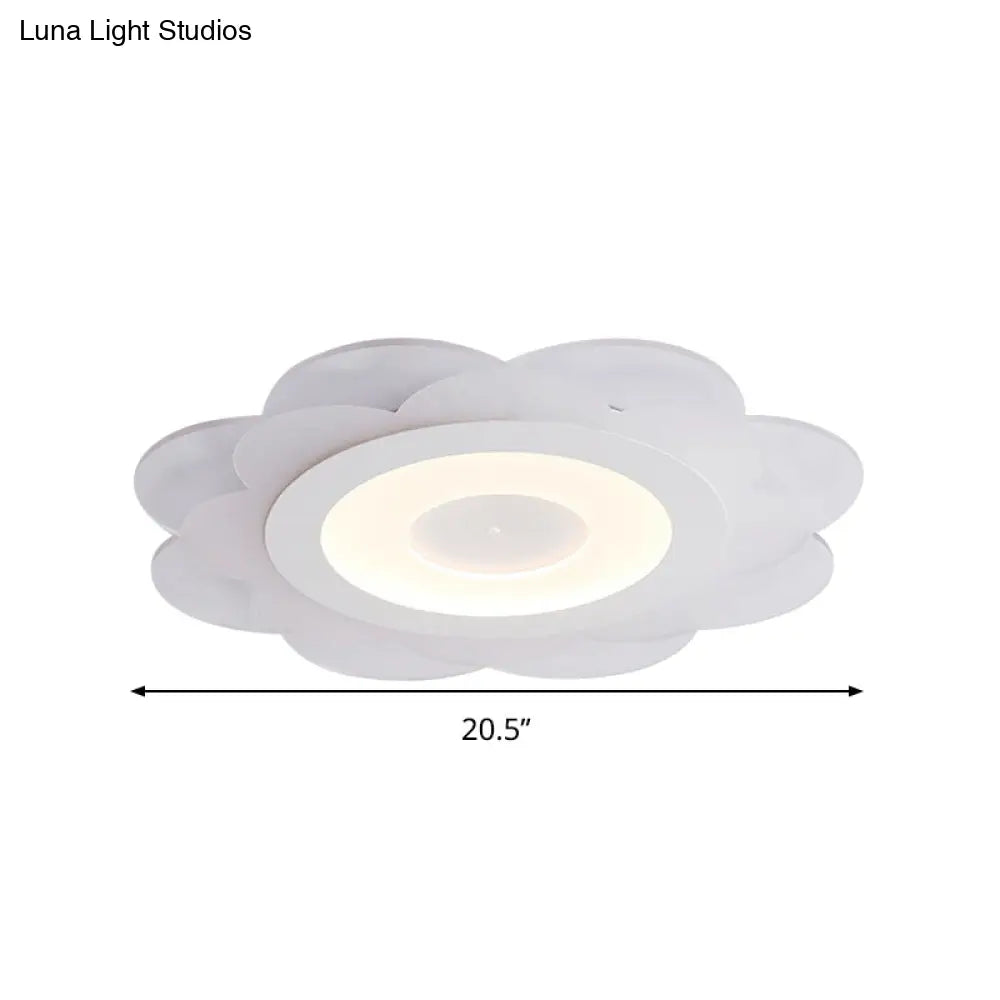 Modern White Floral Led Flush Ceiling Light - 16.5’/20.5’/24.5’ W Acrylic Shade Warm/Cool