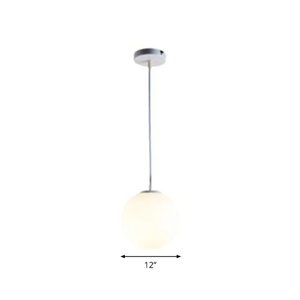 Modern White Glass Pendant Lamp - Opaque Spherical Design For Dining Room Lighting / 12’