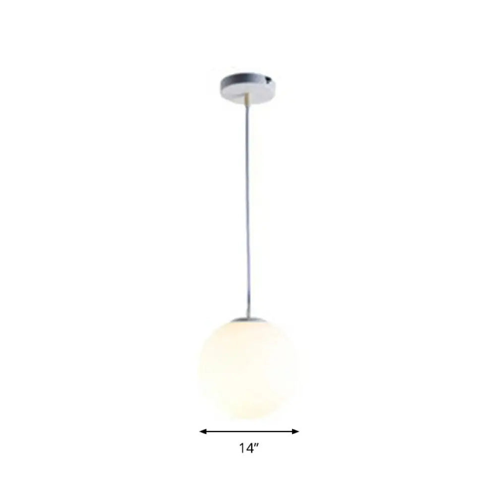 Modern White Glass Pendant Lamp - Opaque Spherical Design For Dining Room Lighting / 14’