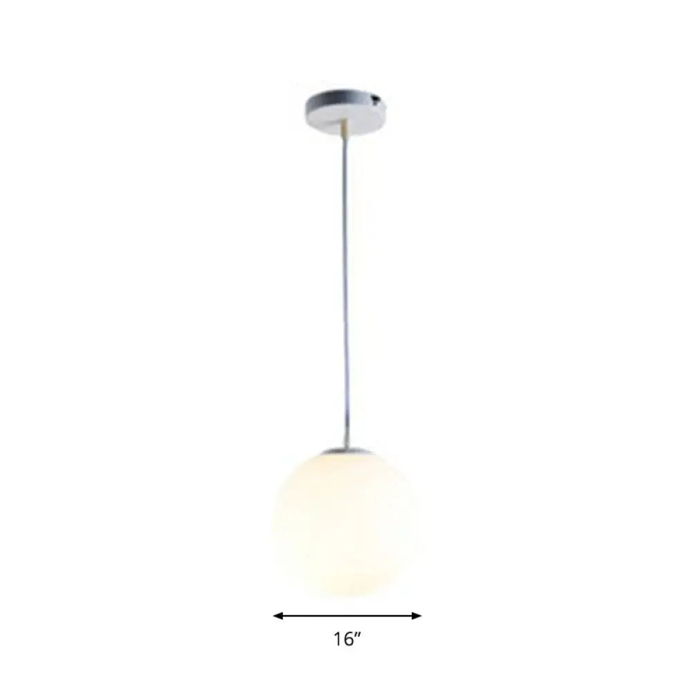 Modern White Glass Pendant Lamp - Opaque Spherical Design For Dining Room Lighting / 16’