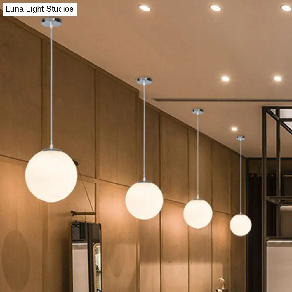 Modern White Glass Pendant Lamp - Opaque Spherical Design For Dining Room Lighting