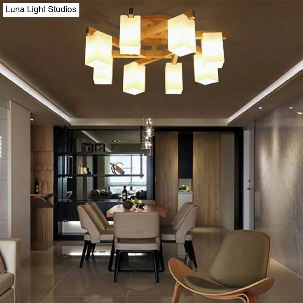 Modern Wood And Glass Semi Flush Chandelier For Living Room