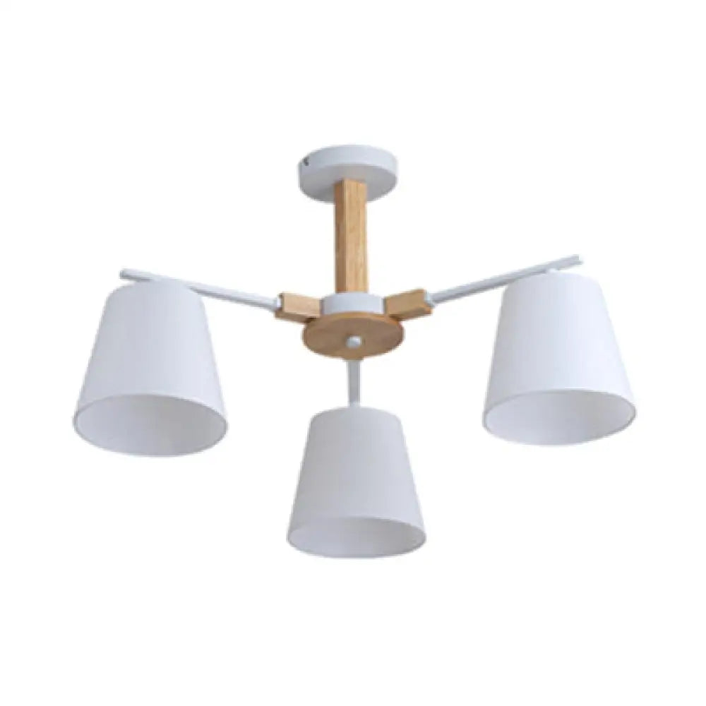 Modern Wood Ceiling Pendant With Tapered Fabric Shade - Available 3/6 Heads For Living Room