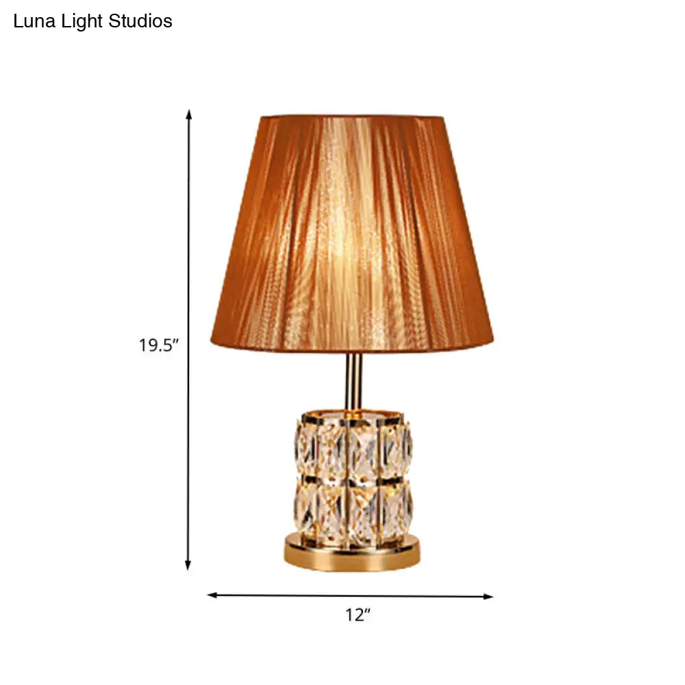 Modernism Fabric Desk Light With Hand-Cut Crystal In Gold - 1 Head Night Table Lamp