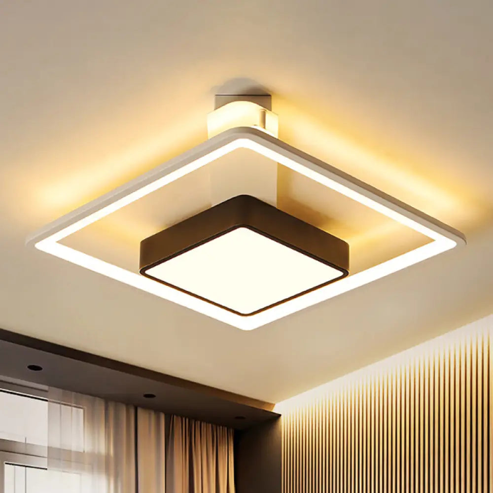 Modernism Square Led Flush Mount Ceiling Light In Black Warm/White 16’/19.5’ Wide / 16’ Warm
