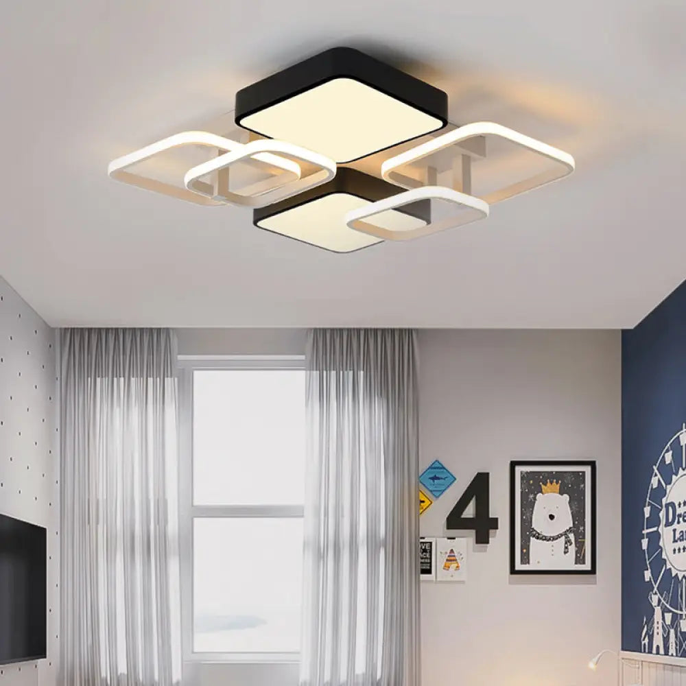 Modernist Acrylic Square Ceiling Flush Mount Led Light 25.5’/39’ Wide Black / 25.5’