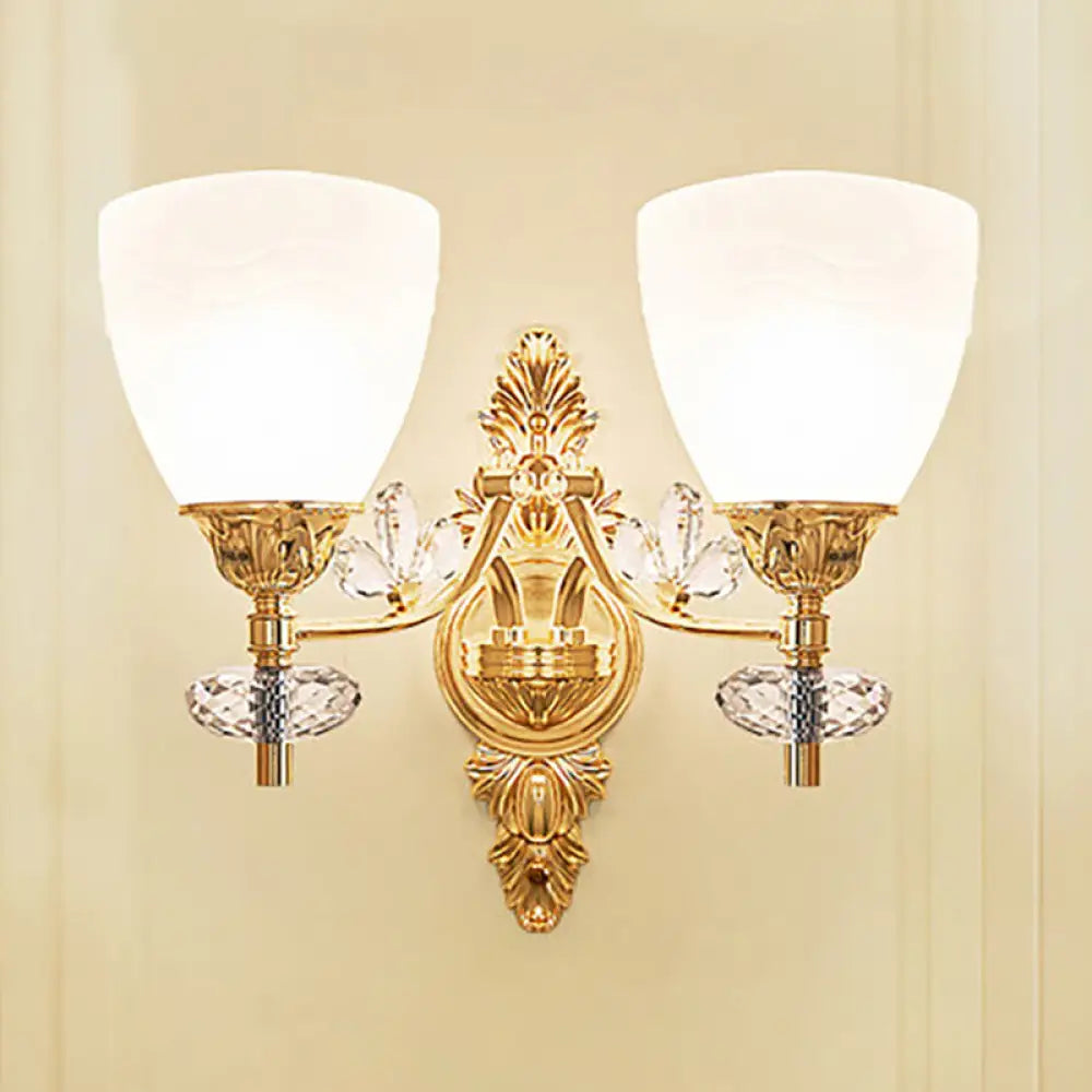 Modernist Glass Cone Wall Mount Light With Crystal Accent - Gold Finish 2 /