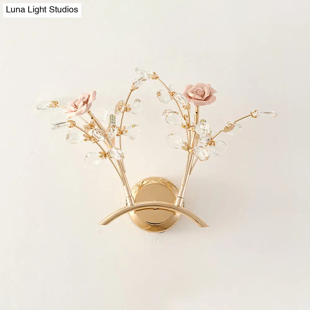 Modernist Gold K9 Crystal Wall Sconce - 2-Light Hallway Mounted Fixture