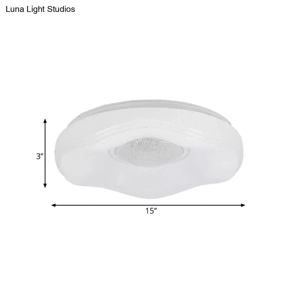 Modernist Led Flush Light With Acrylic White Flower Shade In White/Warm Available 15’/19’ Widths