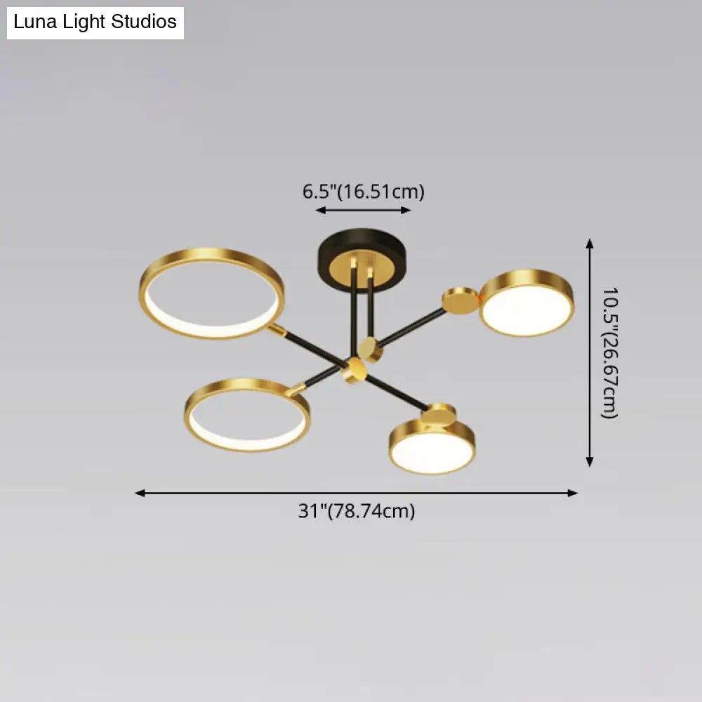 Modernist Metal Ring Chandelier Pendant Light With Hanging Cord - Perfect For Living Room