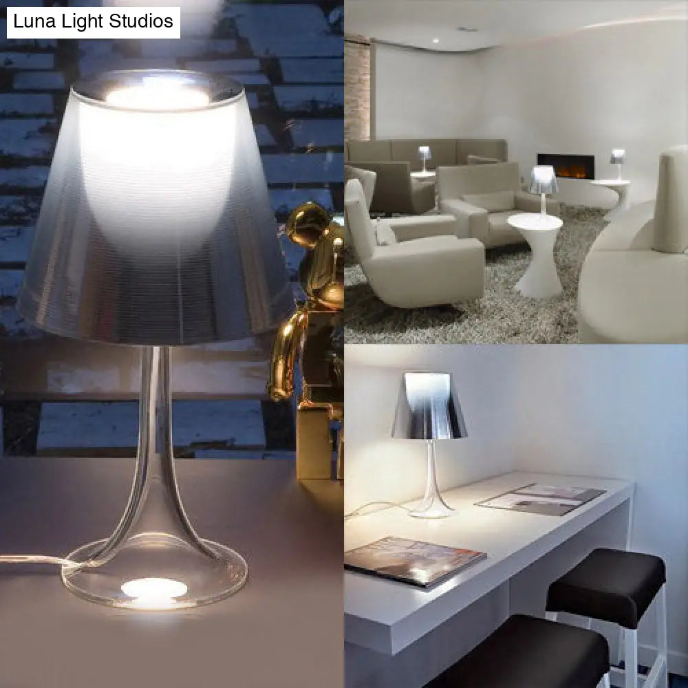 Modernist Nightstand Lamp With White Glass Cone Shade & 1 Light Reading Table Lighting