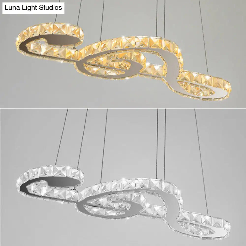 Minimalist Led Musical Note Pendant Light: Crystal Chandelier Lamp For Clothing Store Chrome / 25