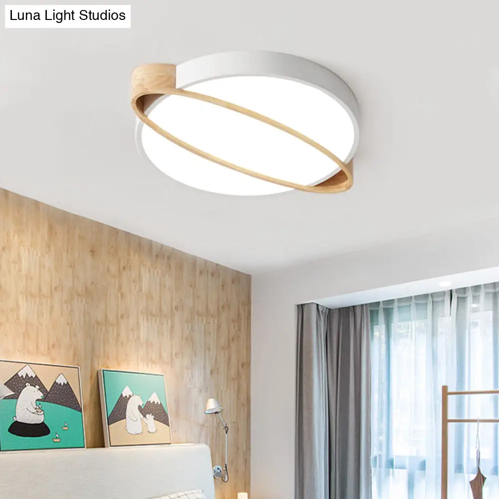 Nordic Acrylic Ceiling Mount Lamp With Led Flushmount Lighting In White/Green/Grey Oval Wood Insert