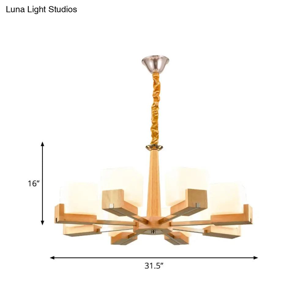 Nordic Acrylic Chandelier Pendant Lamp With Wood Chain Hang/Flushmount For Dining Room - 3/5/8 Heads