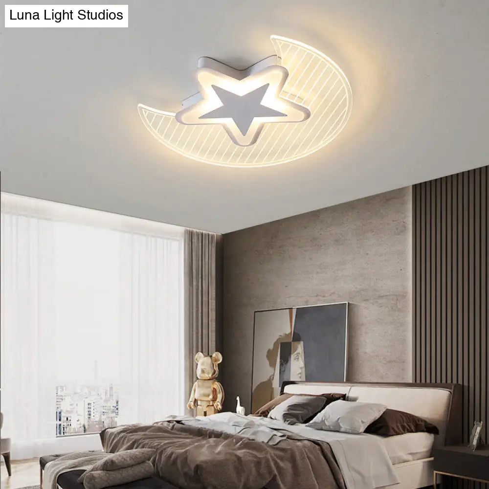 Nordic Acrylic Crescent And Star Led Flush Light Ceiling Fixture For Bedroom