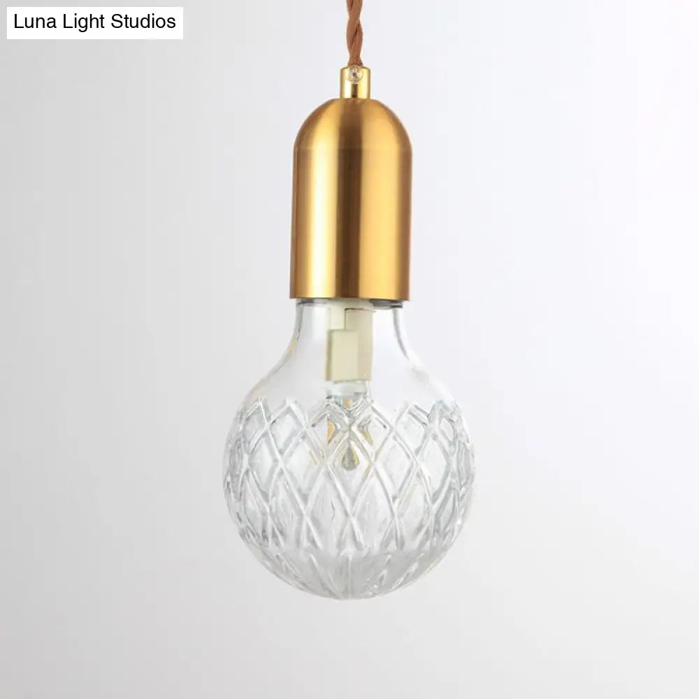 Nordic Brass Pendant Lamp With Lattice Glass Bulb Shape - 1-Light Ceiling Fixture For Restaurants