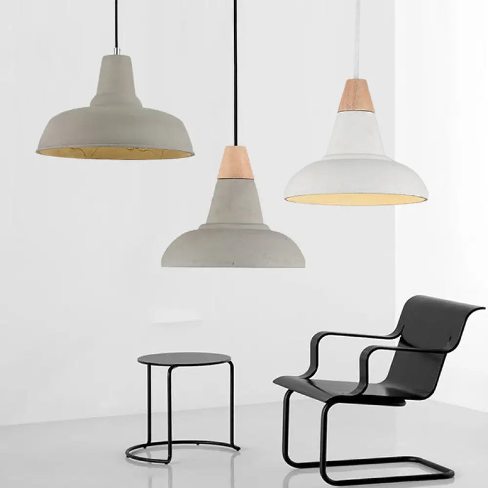 Nordic Cement 1-Head Pendant Light With Carved Interior – Barn Kitchen Bar Grey/White/Beige