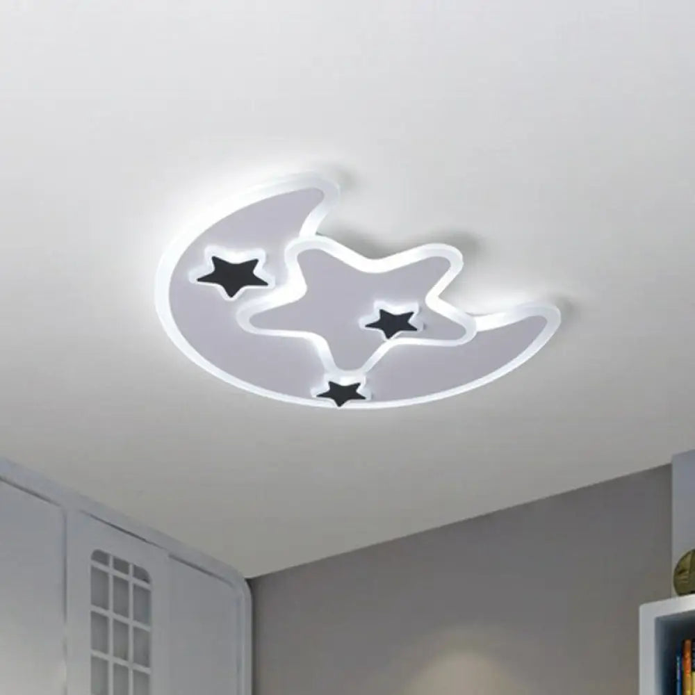 Nordic Crescent & Star Led Flush Mount Acrylic Ceiling Light - White / 16.5’