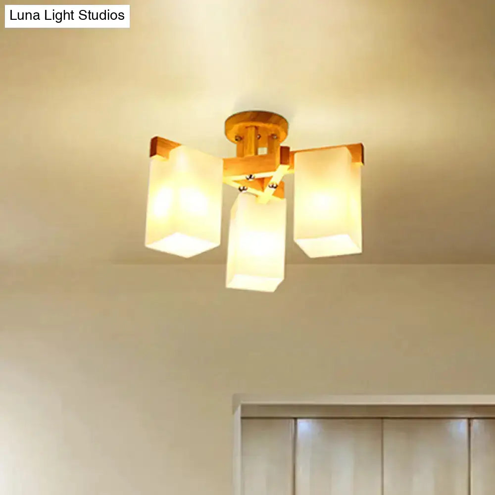 Nordic Cuboid Cream Glass Ceiling Lamp - Beige Semi Flush Mount Light For Living Room (3/5/8 Bulbs)