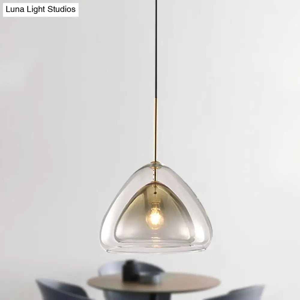 Nordic Double Glass Cone Pendant Light Fixture - 12’’/14’’ Wide Champagne Suspension