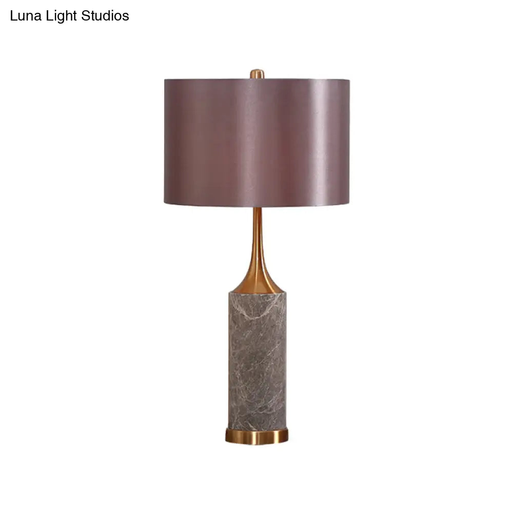 Nordic Fabric Straight Sided Shade Reading Light In Grey - Night Table Lamp With 1 Bulb