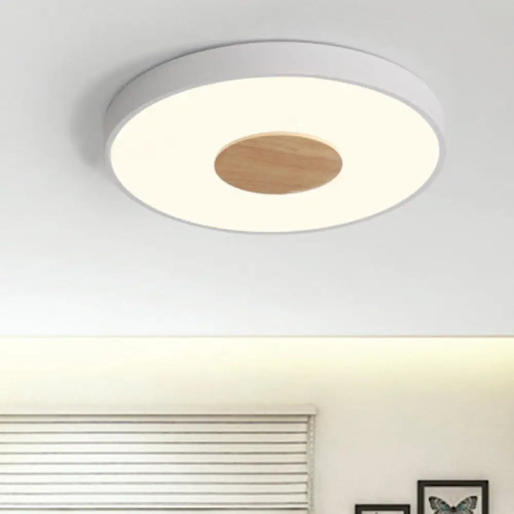 Nordic Iron Round Flush Mount Ceiling Light - 1 Head Pink/Blue/White Lighting Fixture For Bedroom