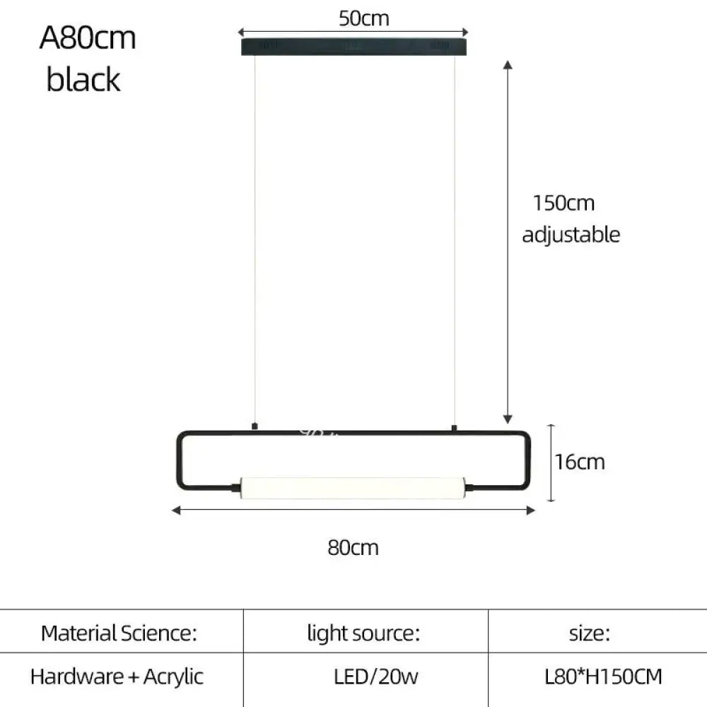 Nordic Minimalist Bar Hanging Rectangular Frame Pendant Light A80Cm Black / Warm Light Pendant